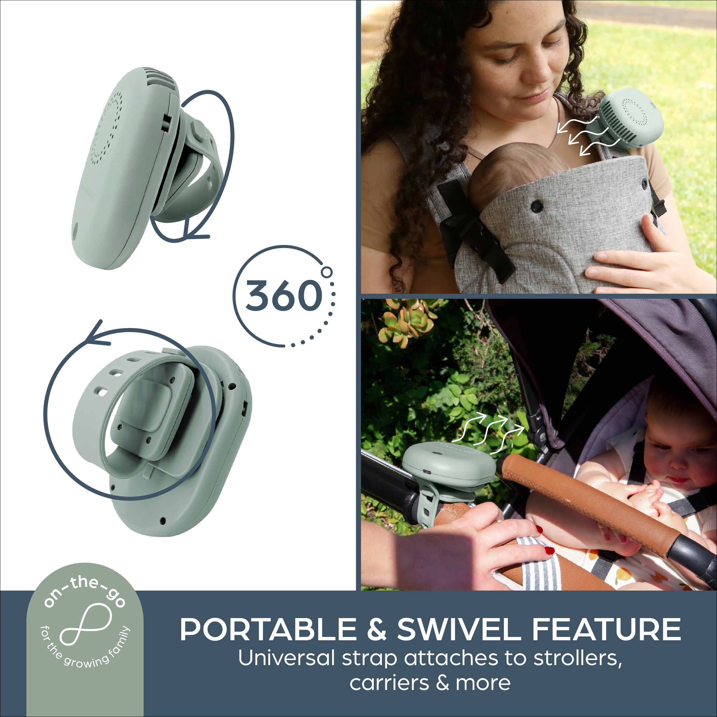Breezz-to-Go USB Rechargeable Bladeless Baby Fan with Swivel Strap