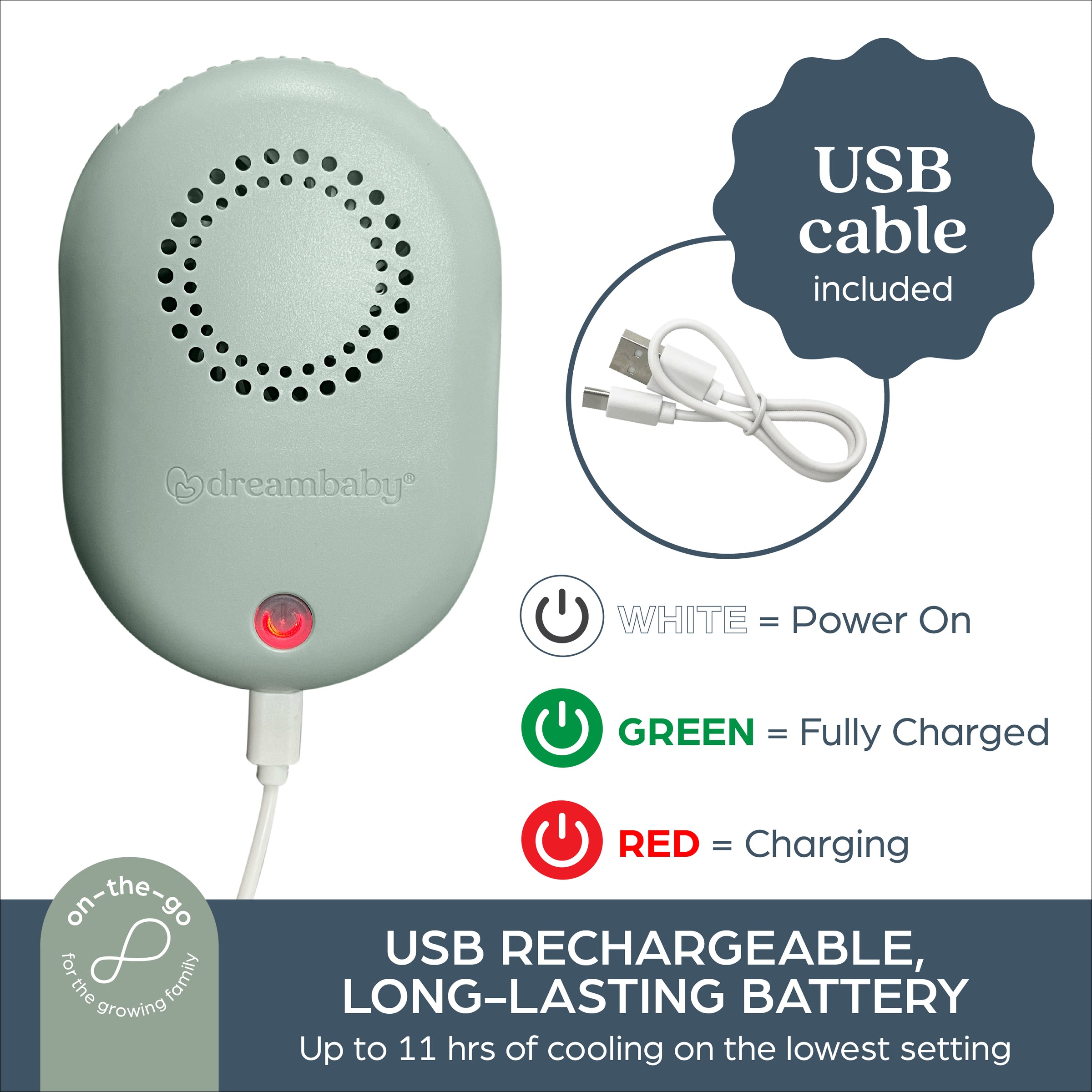 Breezz-to-Go USB Rechargeable Bladeless Baby Fan with Swivel Strap