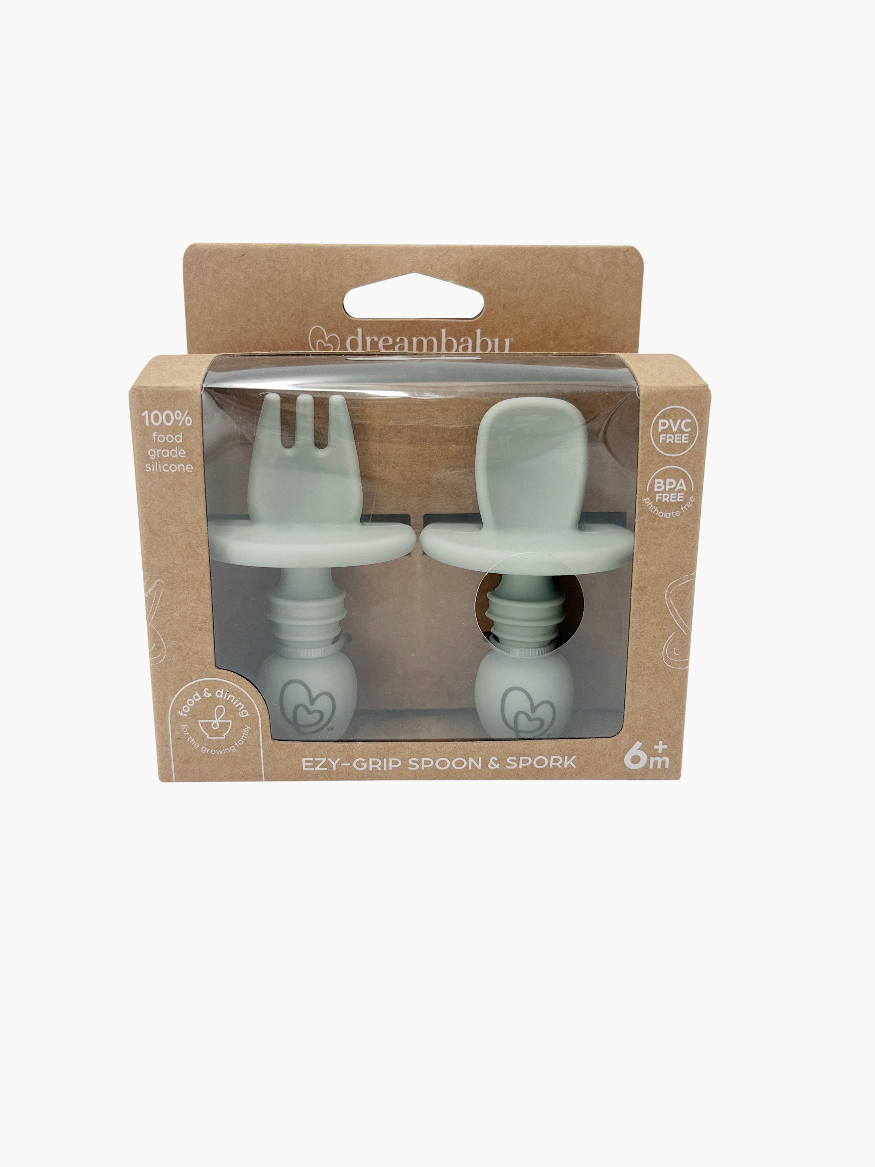 Silicone Ezy-Grip Spoon & Fork Seafoam