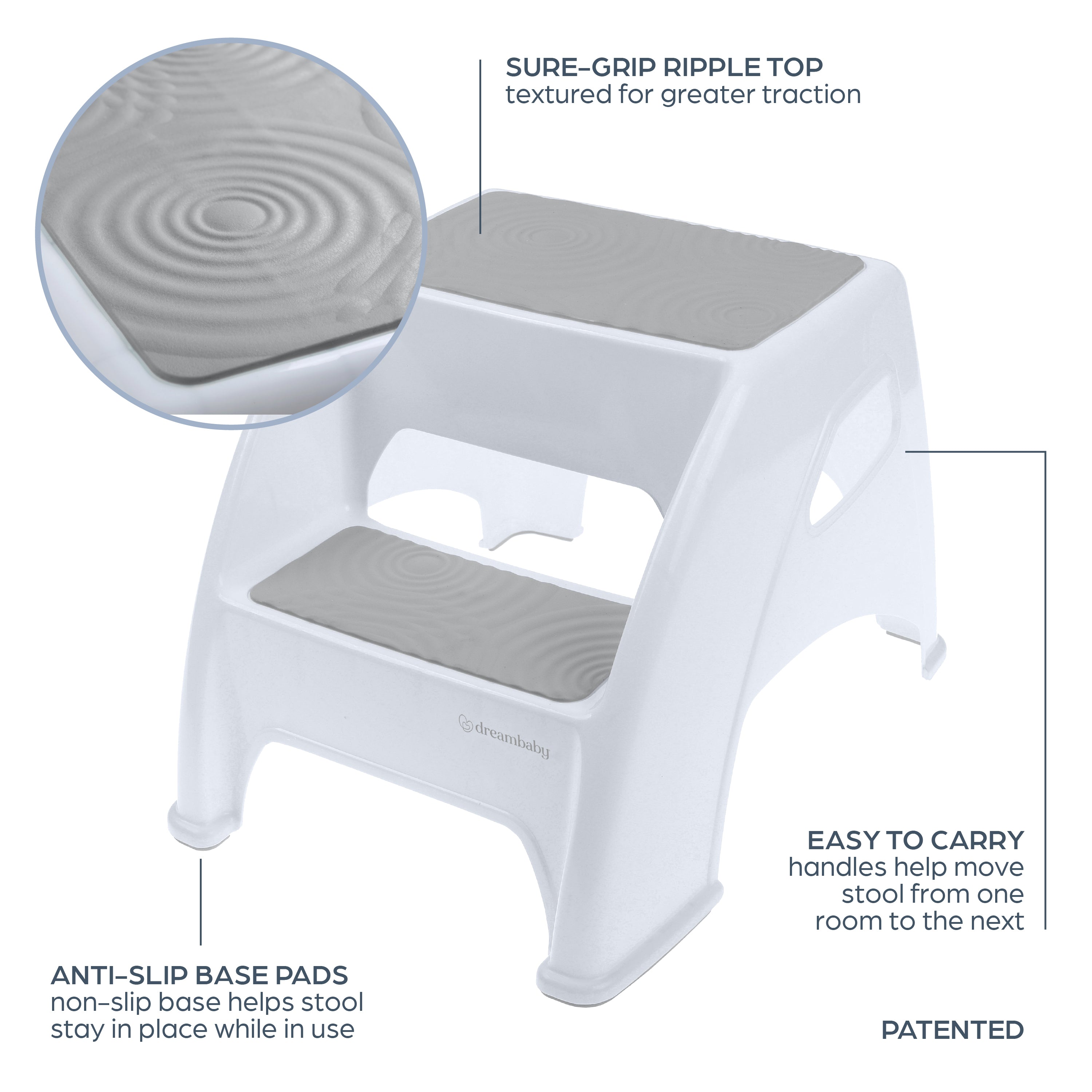 Dreambaby 2-Step Toddler Step Stool | Non-Slip Grey