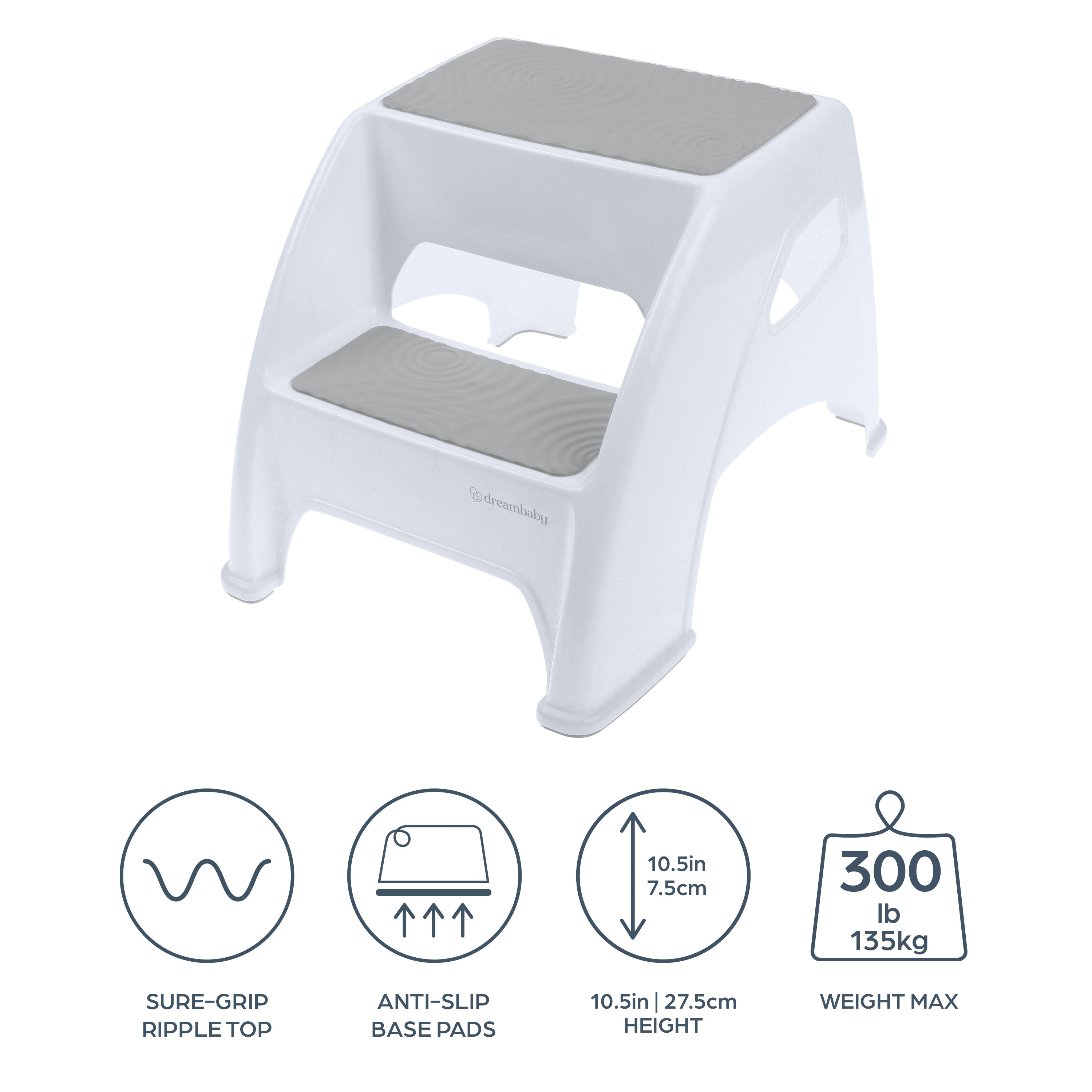 Dreambaby 2-Step Toddler Step Stool | Non-Slip Grey