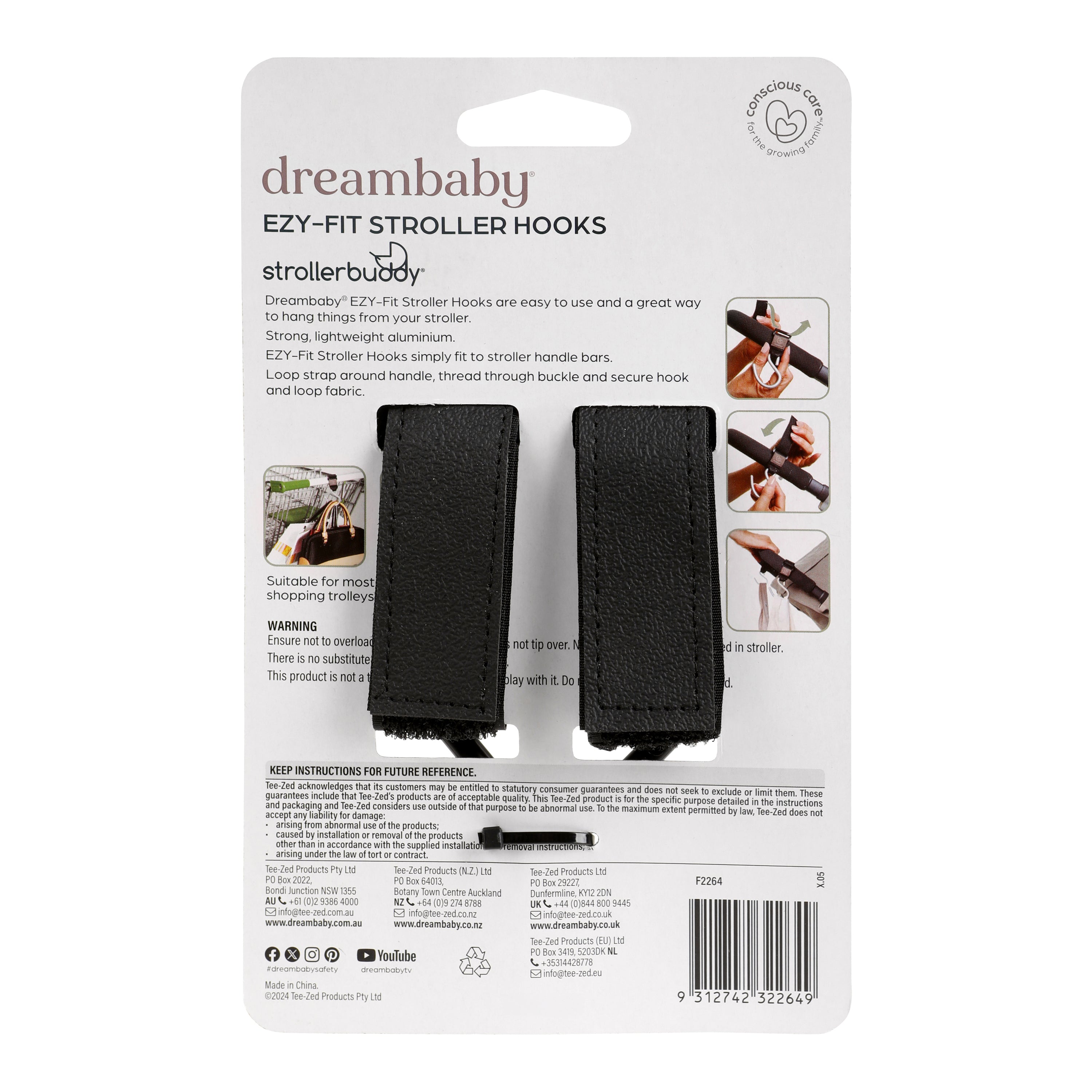 Strollerbuddy¨ Ezy-Fit Stroller Hooks 2 Pack - Black