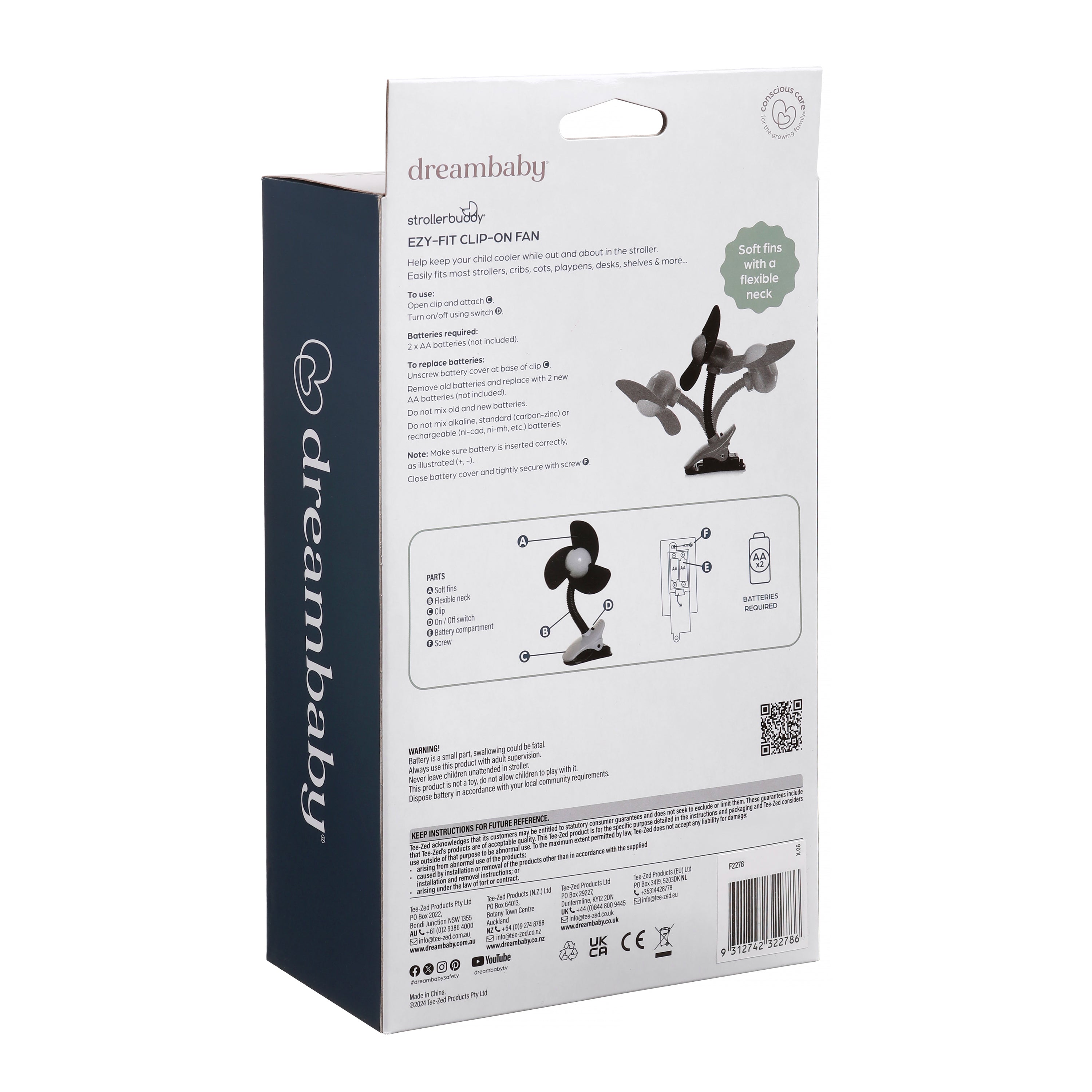Dreambaby Ezy-Fit Clip-On Fan - Black
