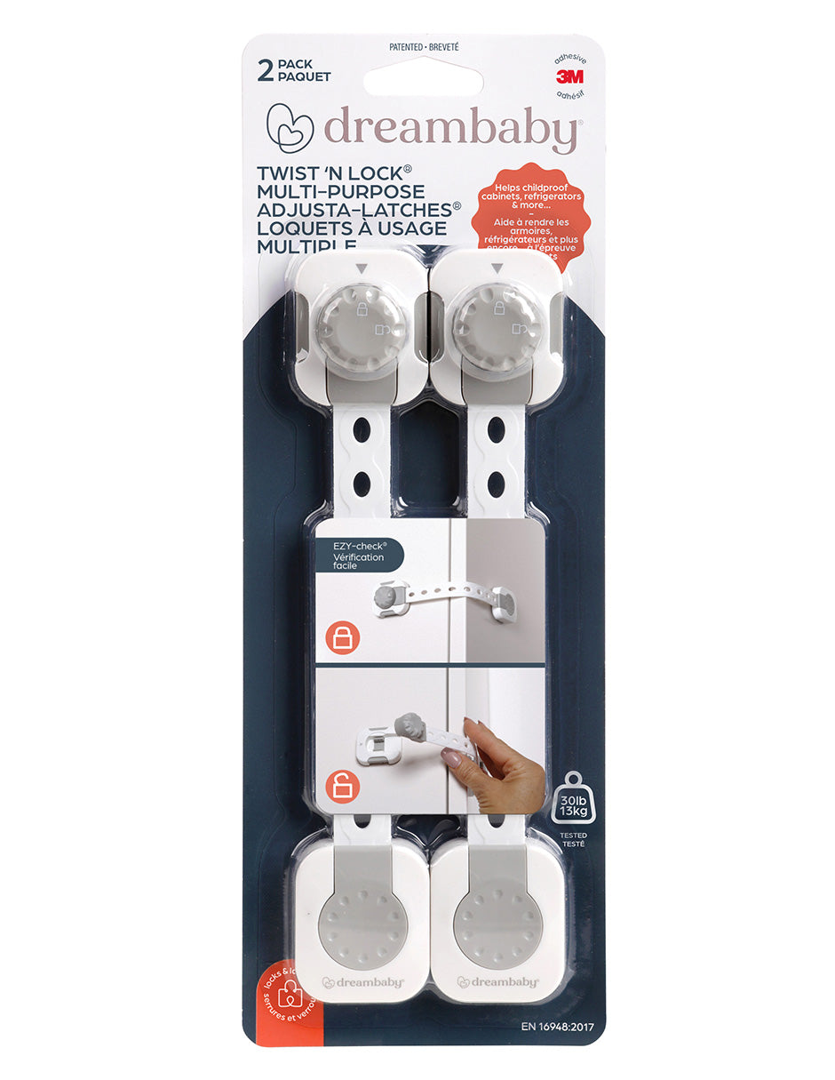 Twist 'N Lock®  Multi-Purpose Adjusta-Latch® - 2 Pack, White / Grey