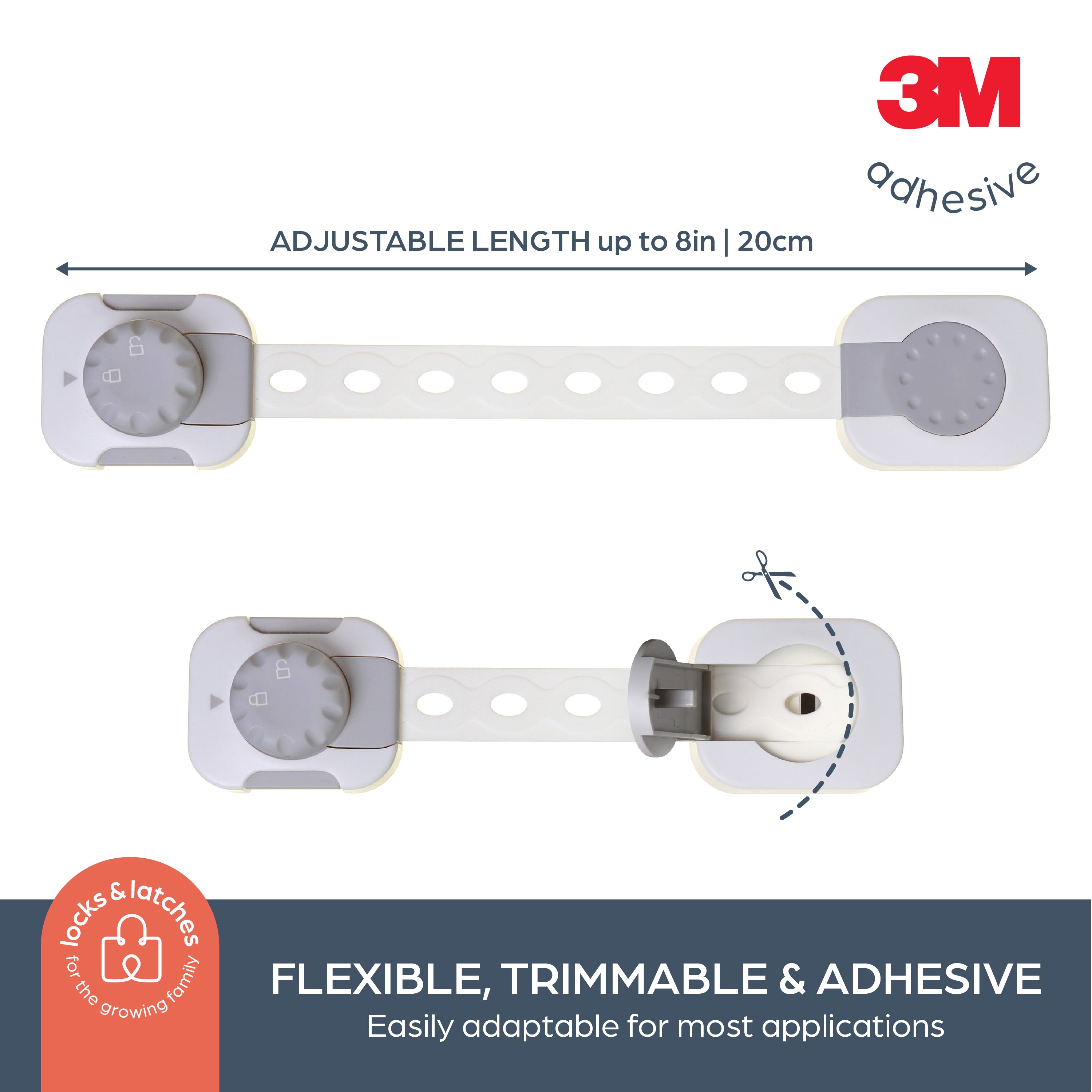 Twist 'N Lock®  Multi-Purpose Adjusta-Latch®  - 6 Pack, White / Grey