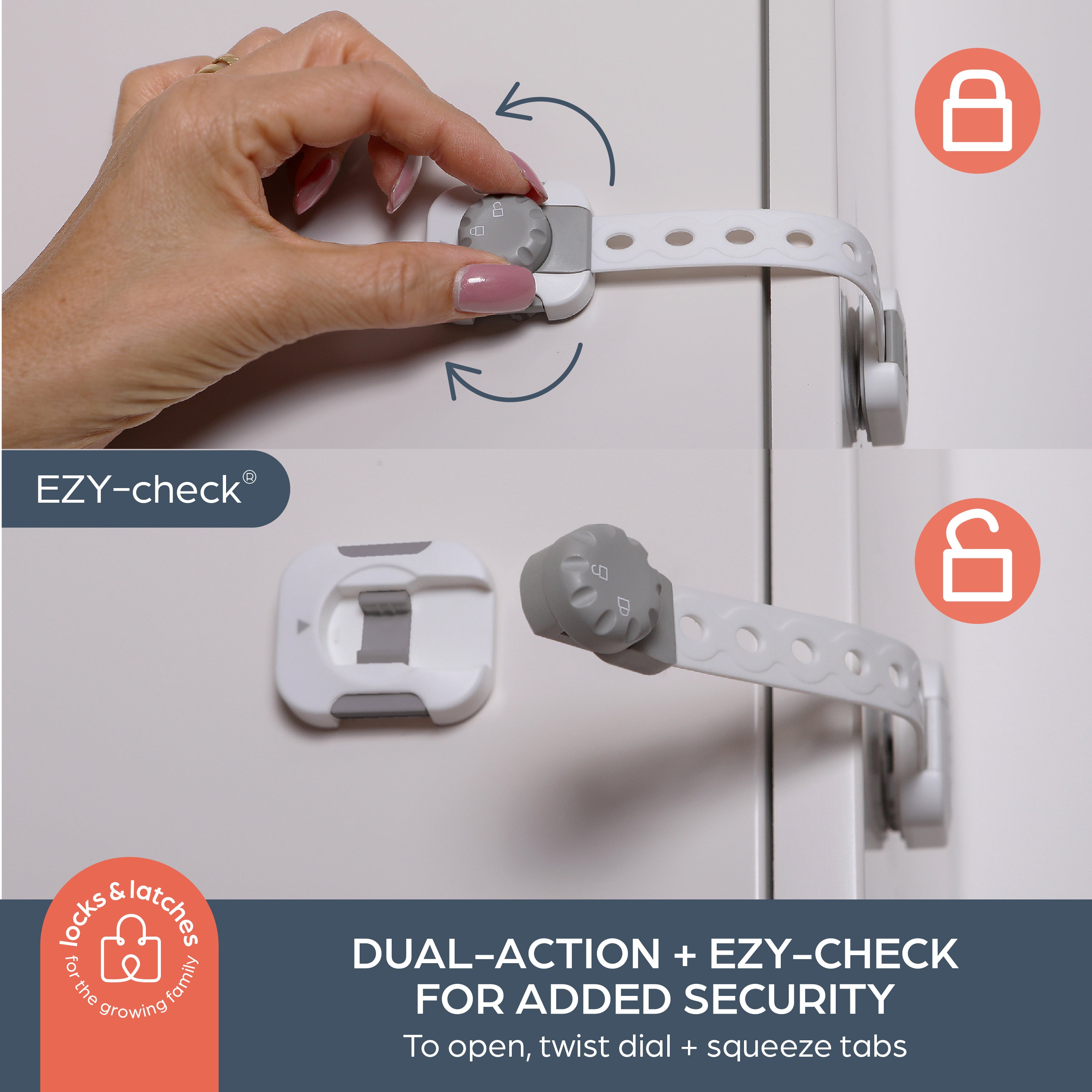 Twist 'N Lock®  Multi-Purpose Adjusta-Latch®  - 6 Pack, White / Grey
