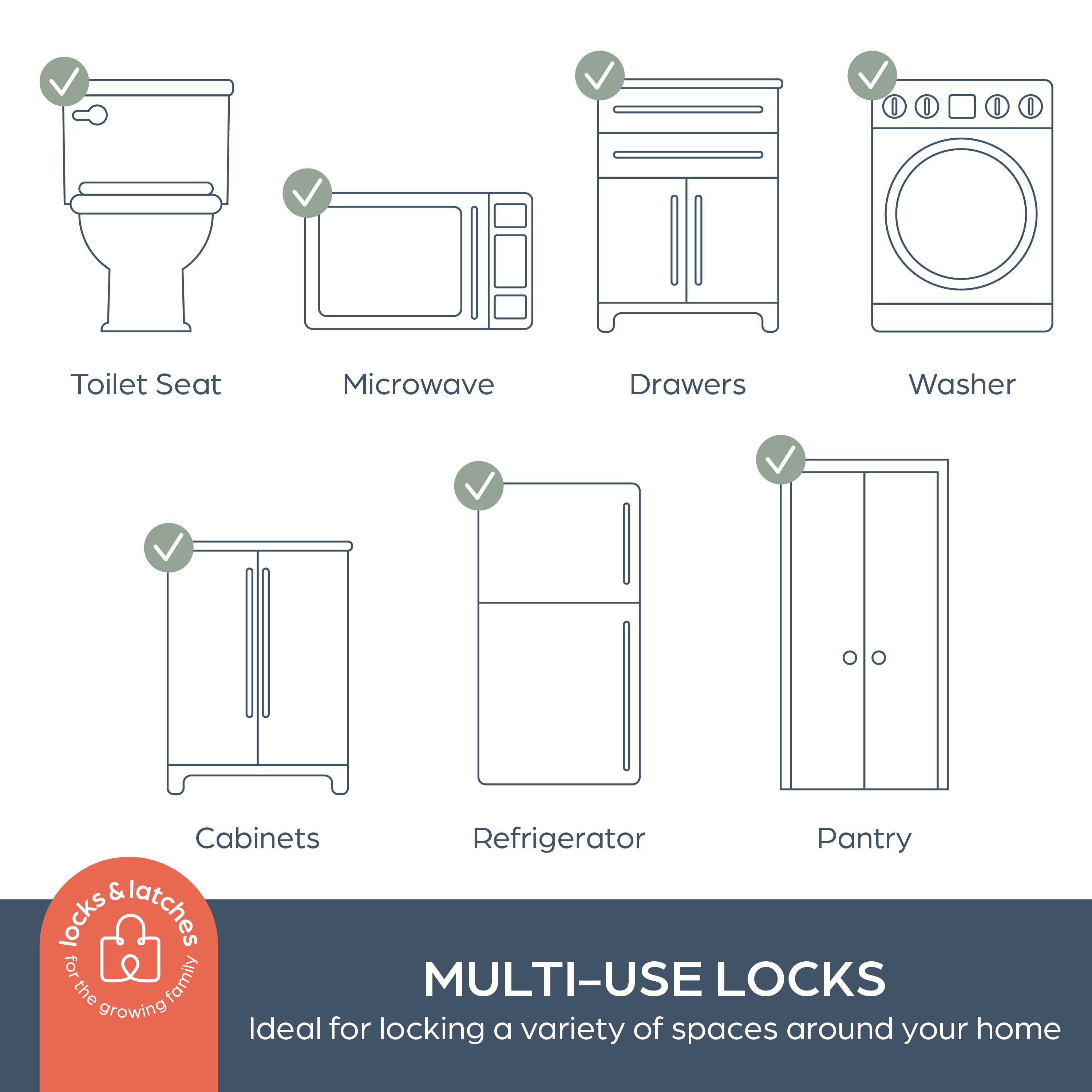Twist 'N Lock®  Multi-Purpose Adjusta-Latch®  - 6 Pack, White / Grey