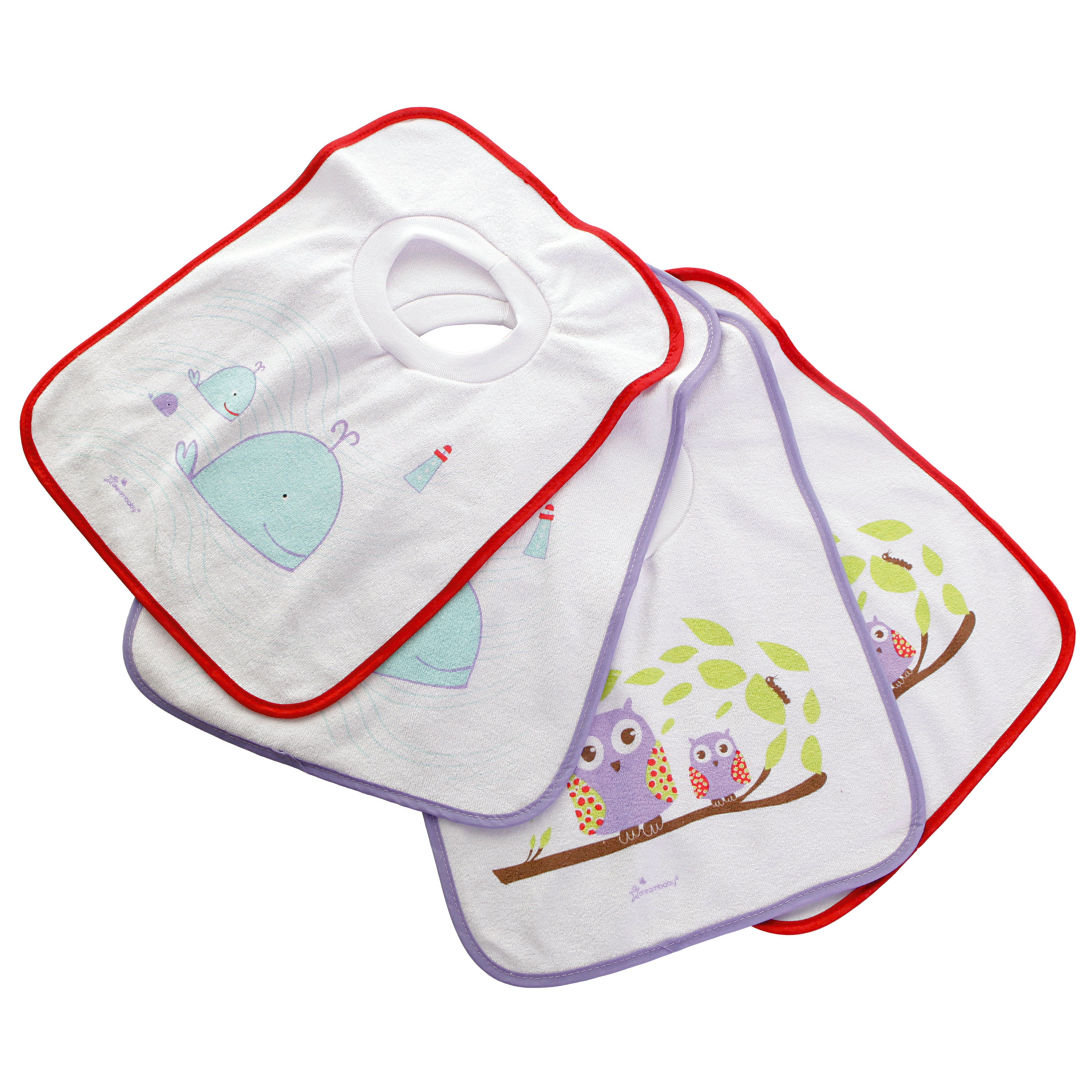 Pullover Bibs - 4 Pack Owls and Whales