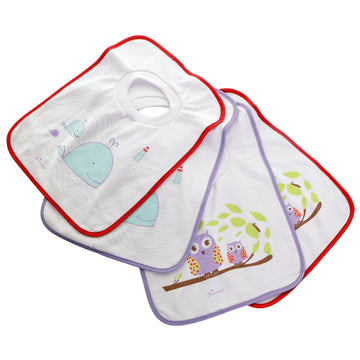 Pullover Bibs - 4 Pack Owls and Whales